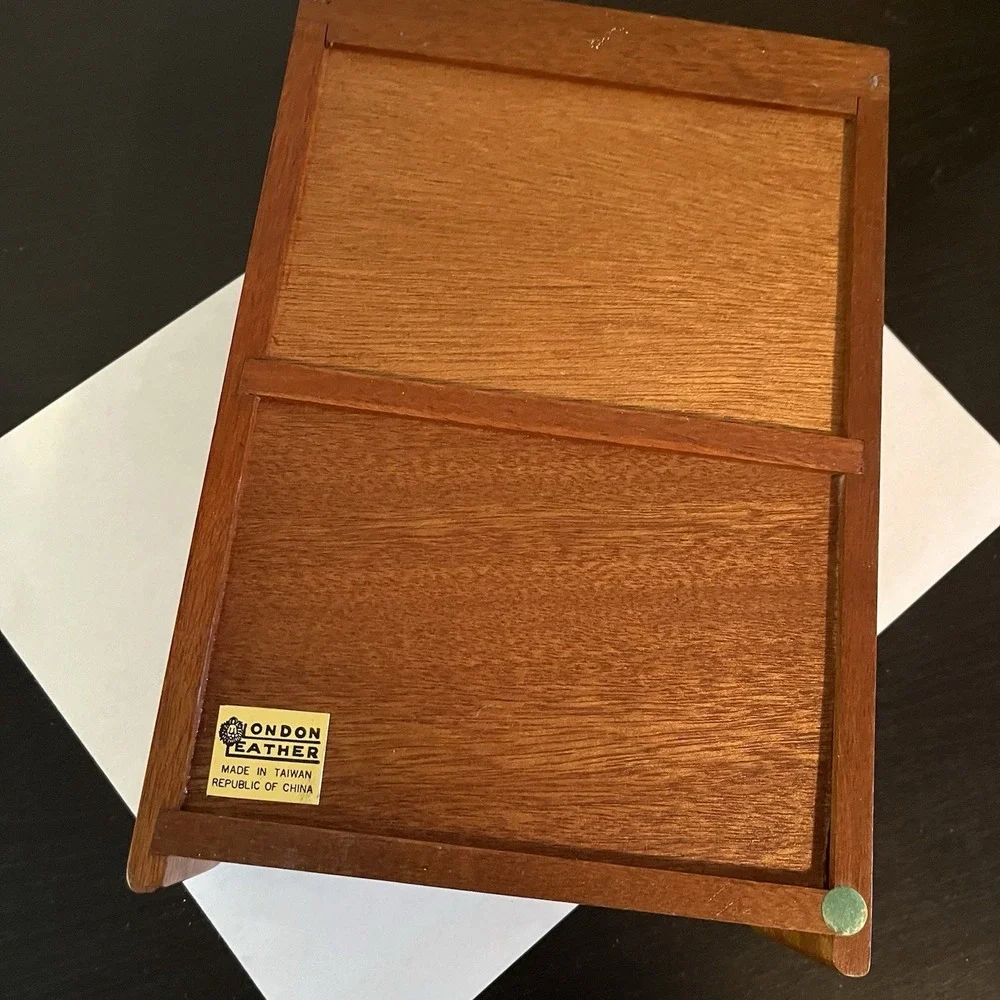 MCM‎ London Leather Wooden Jewelry Box Valet Inlaid Divided Storage Case Vintage